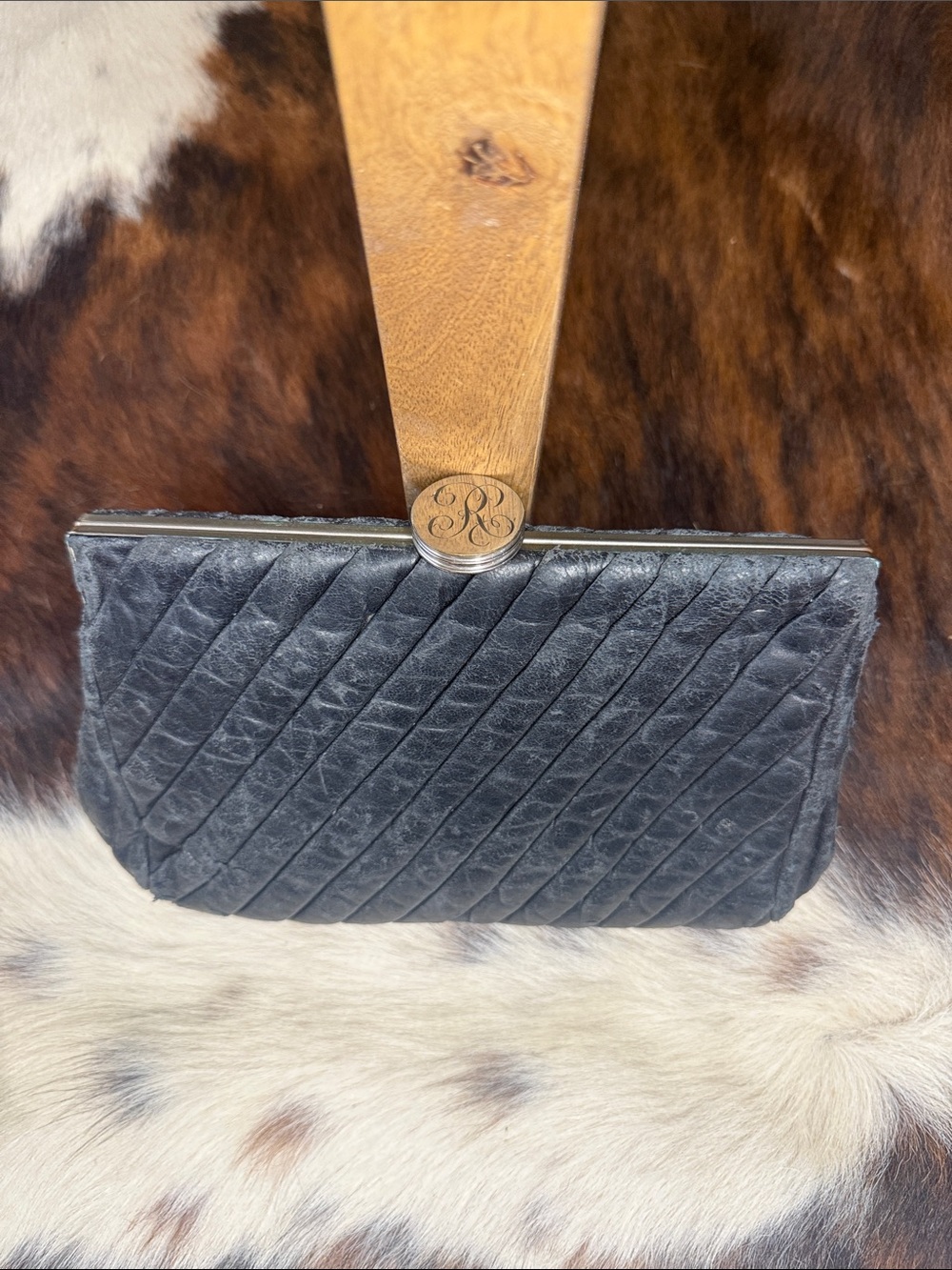 VTG JEMCO Woven Textured Black Leather Clutch